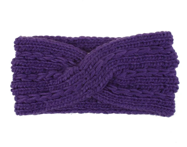 Acrylic Thick Wool Knitted Headband Diagonally Crossed Hair Accessories For Women - Dark Purple