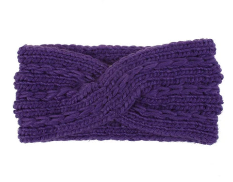 Acrylic Thick Wool Knitted Headband Diagonally Crossed Hair Accessories For Women - Dark Purple