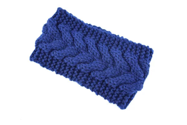 Acrylic Thick Wool Knitted Headband Diagonally Crossed Hair Accessories For Women - Navy Blue