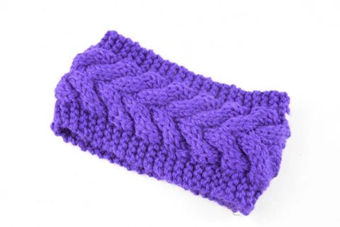Acrylic Thick Wool Knitted Headband Diagonally Crossed Hair Accessories For Women - Purple