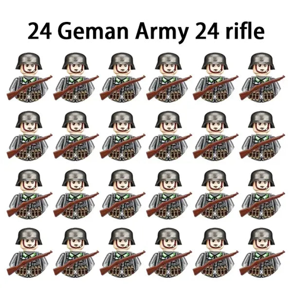Military Figures & Army Building Blocks: Soldier Squads with National Weapons - wood