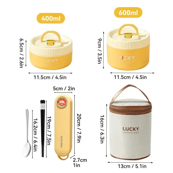 Portable 304 Stainless Steel Thermal Lunch Box Stackable Insulated Bento Box for Kids - 1000ML Yellow