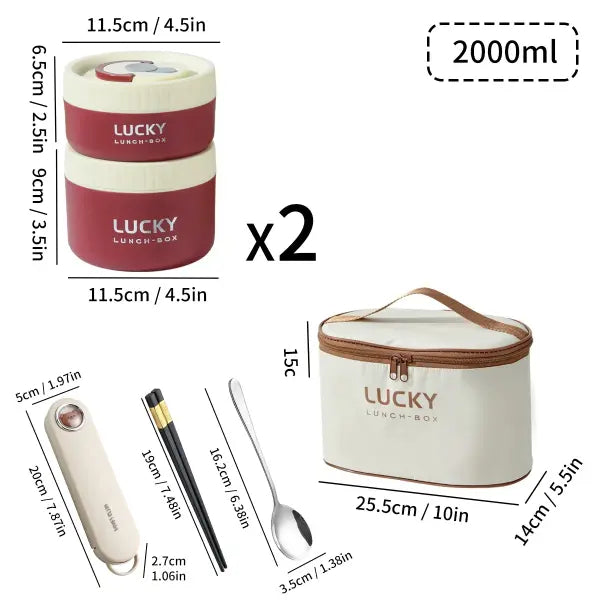 Portable 304 Stainless Steel Thermal Lunch Box Stackable Insulated Bento Box for Kids - 2000ML Red