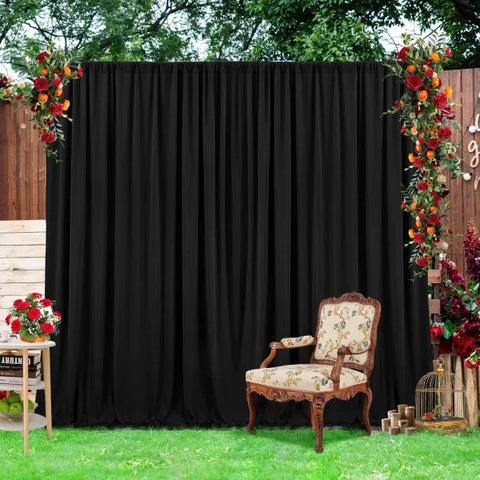 Wrinkle-Free White Satin Backdrop Curtains - Wedding & Party Decorations - 1 panels black / 150x245cm(5x8FT)