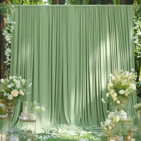 Wrinkle-Free White Satin Backdrop Curtains - Wedding & Party Decorations - 1 panels sage green / 150x245cm(5x8FT)