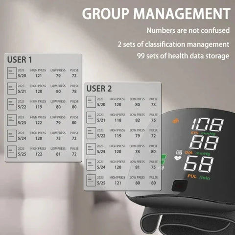 Wrist Blood Pressure Monitor - LED Display, Fast Measurement, USB Rechargeable Digital BP Tonometer - Himpall