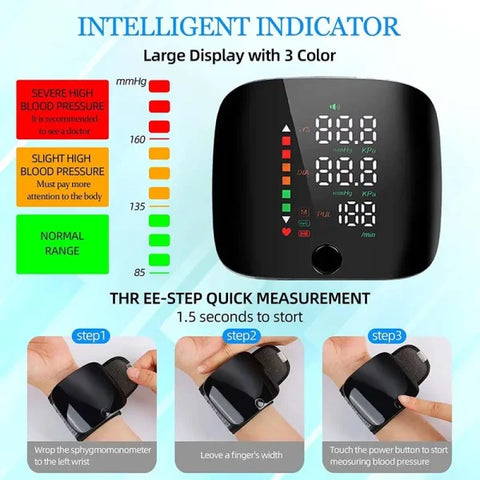 Wrist Blood Pressure Monitor - LED Display, Fast Measurement, USB Rechargeable Digital BP Tonometer - Himpall