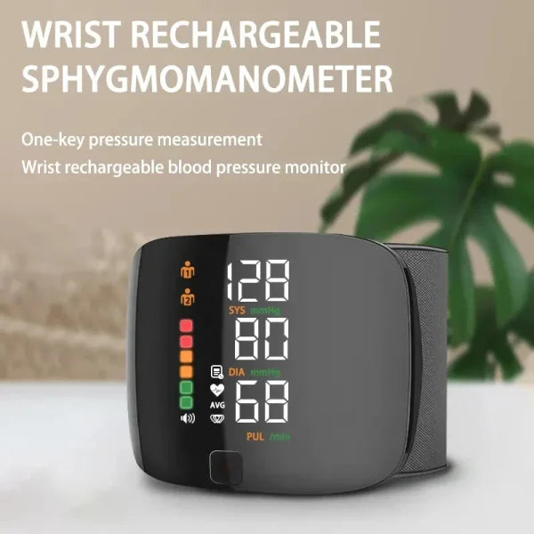 Wrist Blood Pressure Monitor - LED Display, Fast Measurement, USB Rechargeable Digital BP Tonometer - Himpall