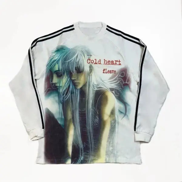 Gothic Anime Cartoon Print Vintage T-Shirt - Harajuku Patchwork Streetwear Drop Shoulder Tee