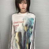 Gothic Anime Cartoon Print Vintage T-Shirt - Harajuku Patchwork Streetwear Drop Shoulder Tee