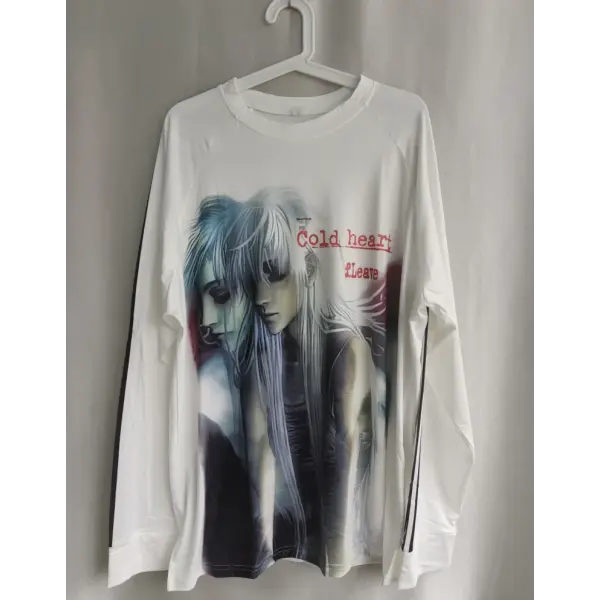 Gothic Anime Cartoon Print Vintage T-Shirt - Harajuku Patchwork Streetwear Drop Shoulder Tee - real photo / XL