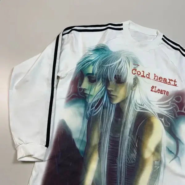 Gothic Anime Cartoon Print Vintage T-Shirt - Harajuku Patchwork Streetwear Drop Shoulder Tee