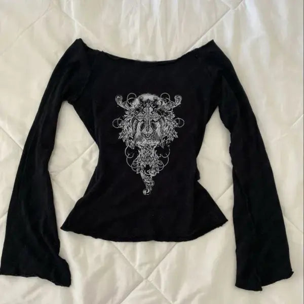 Y2K Aesthetic Pattern Vintage Basic Tee - Retro Graphic Short Sleeve Top for Women Millennium Style - Black 03 / S