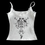 Y2K Aesthetic Pattern Vintage Basic Tee - Retro Graphic Short Sleeve Top for Women Millennium Style - White 02 / M