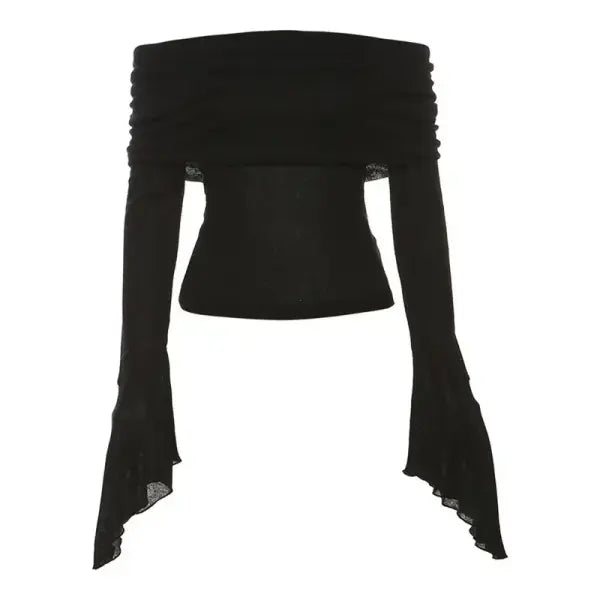 Y2K Aesthetic Off-Shoulder Long Sleeve Tee - Trendy Slash Neck Solid Casual Vintage T-Shirt