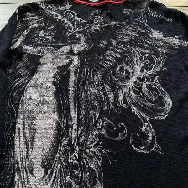 Y2K Affliction Style Long Sleeve T-Shirt - Gothic Graphic Oversized Streetwear for Men & Women
