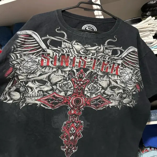 Y2K Affliction Style Long Sleeve T-Shirt - Gothic Graphic Oversized Streetwear for Men & Women - 19 / XXL