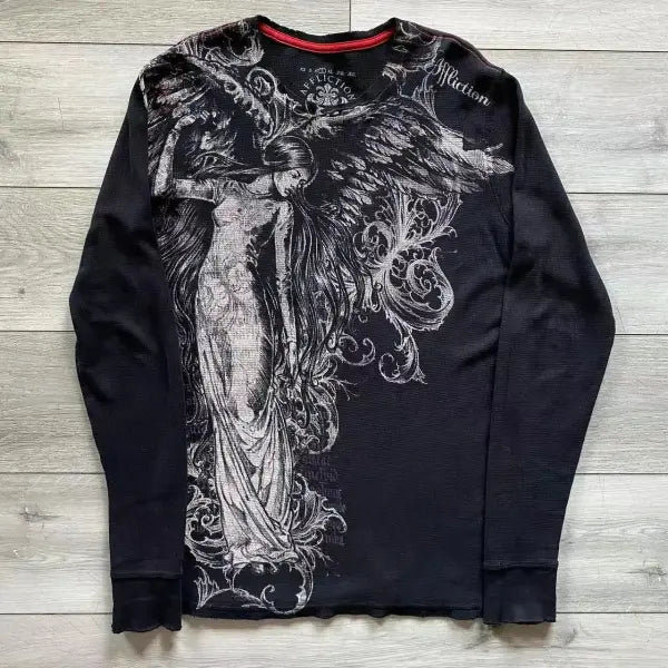 Y2K Affliction Style Long Sleeve T-Shirt - Gothic Graphic Oversized Streetwear for Men & Women - 1 / S