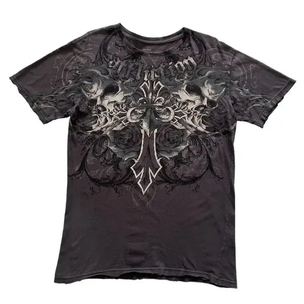 Y2K Affliction Style Oversized T-Shirt - Vintage Punk Hip Hop Graphic Print Cotton Top Women - affliction-2 / XXXL