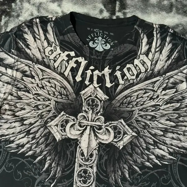 Y2K Affliction Style Oversized T-Shirt - Vintage Punk Hip Hop Graphic Print Cotton Top Women