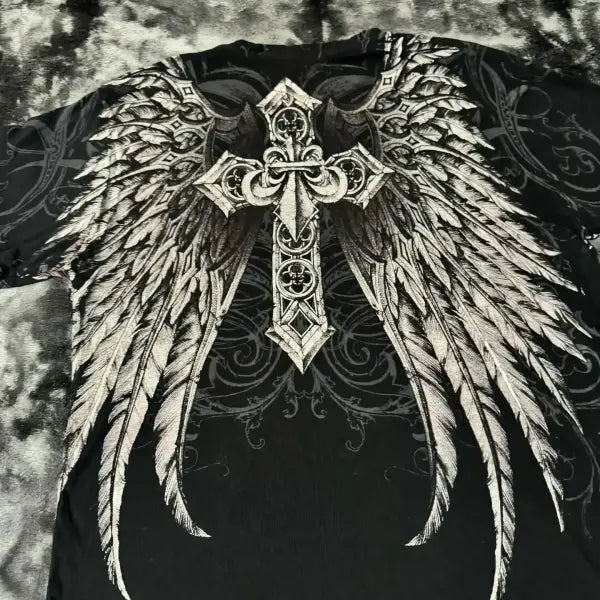Y2K Affliction Style Oversized T-Shirt - Vintage Punk Hip Hop Graphic Print Cotton Top Women