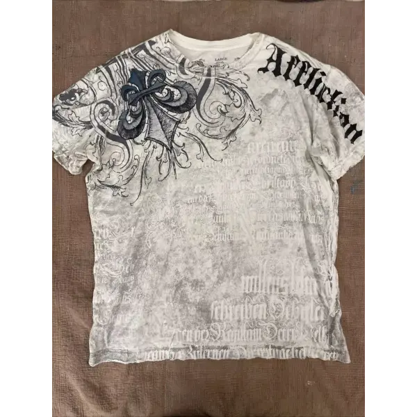 Y2K Affliction Style Oversized T-Shirt - Vintage Punk Hip Hop Graphic Print Cotton Top Women - affliction-20 / XXXL