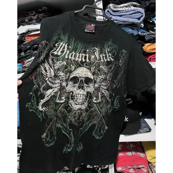 Y2K Affliction Style Oversized T-Shirt - Vintage Punk Hip Hop Graphic Print Cotton Top Women - affliction-17 / XXXL