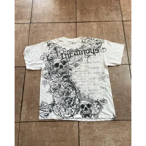 Y2K Affliction Style Oversized T-Shirt - Vintage Punk Hip Hop Graphic Print Cotton Top Women - affliction-15 / XXXL