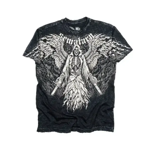 Y2K Affliction Style Oversized T-Shirt - Vintage Punk Hip Hop Graphic Print Cotton Top Women - affliction-4 / XXXL