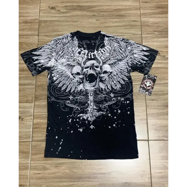 Y2K Affliction Style Oversized T-Shirt - Vintage Punk Hip Hop Graphic Print Cotton Top Women - affliction-3 / XXXL