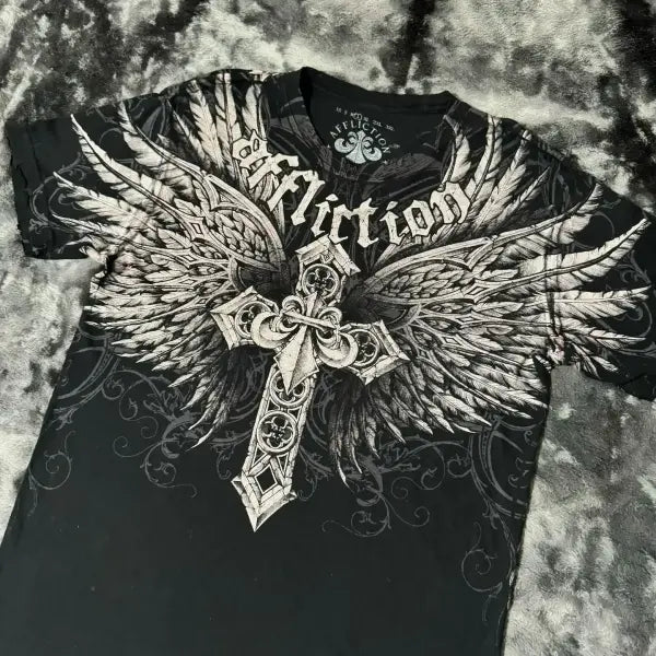 Y2K Affliction Style Oversized T-Shirt - Vintage Punk Hip Hop Graphic Print Cotton Top Women