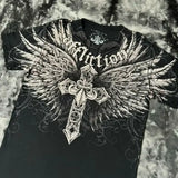 Y2K Affliction Style Oversized T-Shirt - Vintage Punk Hip Hop Graphic Print Cotton Top Women