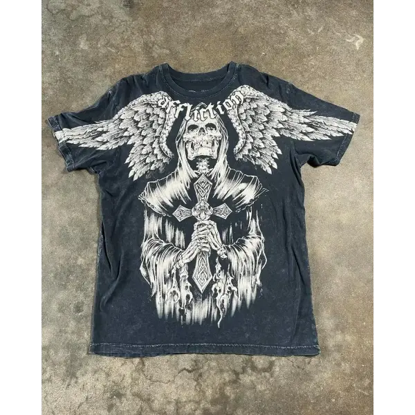 Y2K Affliction Style Oversized T-Shirt - Vintage Punk Hip Hop Graphic Print Cotton Top Women - affliction-10 / XXXL