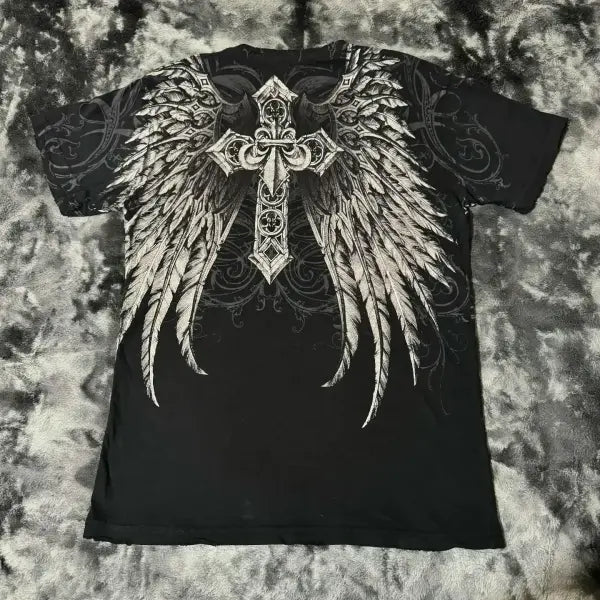 Y2K Affliction Style Oversized T-Shirt - Vintage Punk Hip Hop Graphic Print Cotton Top Women