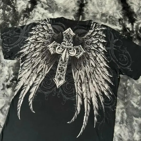 Y2K Affliction Style Oversized T-Shirt - Vintage Punk Hip Hop Graphic Print Cotton Top Women