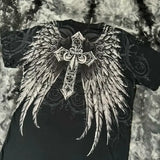 Y2K Affliction Style Oversized T-Shirt - Vintage Punk Hip Hop Graphic Print Cotton Top Women