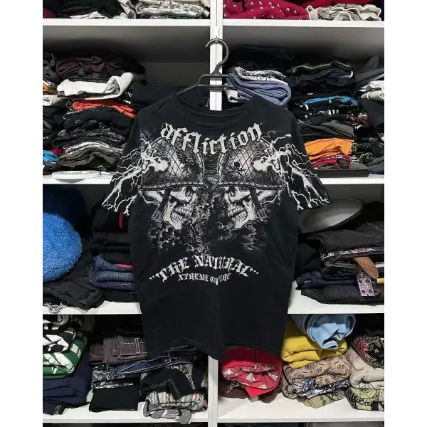 Y2K Affliction Style Oversized T-Shirt - Vintage Punk Hip Hop Graphic Print Cotton Top Women - affliction-13 / XXXL