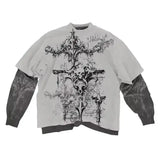 Women Gothic Y2K American Skull Pattern Long Sleeved T Shirt