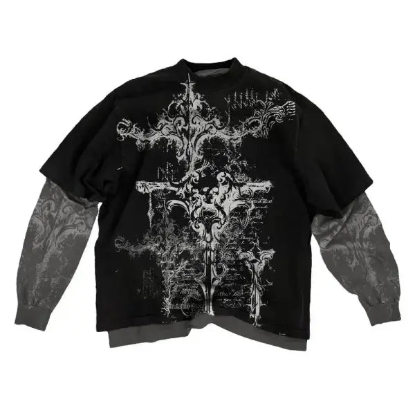 Women Gothic Y2K American Skull Pattern Long Sleeved T Shirt - OOTD-2 / L