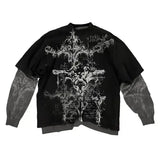 Women Gothic Y2K American Skull Pattern Long Sleeved T Shirt - OOTD-2 / L