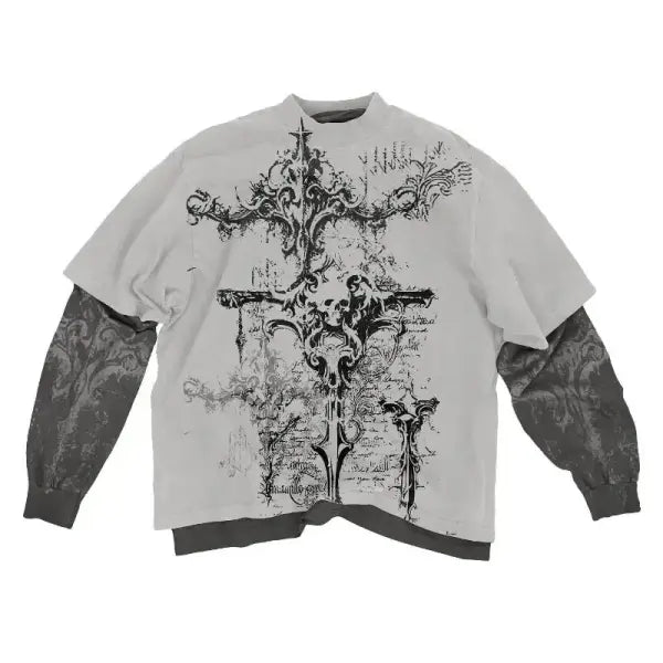 Women Gothic Y2K American Skull Pattern Long Sleeved T Shirt - OOTD-1 / XL
