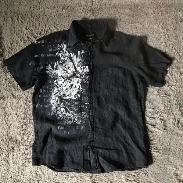 Y2K Black Affliction Retro T-Shirt - Harajuku Gothic Skull & Holy Writ Print Short Sleeve Tee - high quality1 / XXL