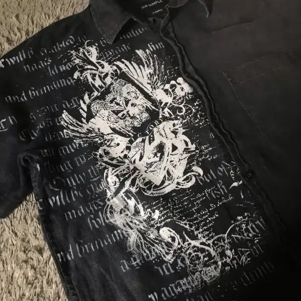 Y2K Black Affliction Retro T-Shirt - Harajuku Gothic Skull & Holy Writ Print Short Sleeve Tee