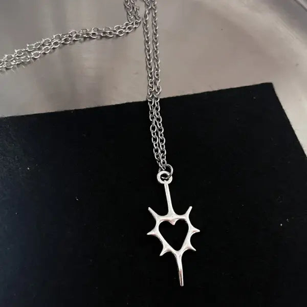Y2K Flail Fire Heart Teeth Pendant Necklace for Women Men Charm Necklace Grunge Punk Fashion Jewelry - 2