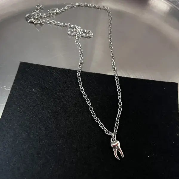 Y2K Flail Fire Heart Teeth Pendant Necklace for Women Men Charm Necklace Grunge Punk Fashion Jewelry - 1