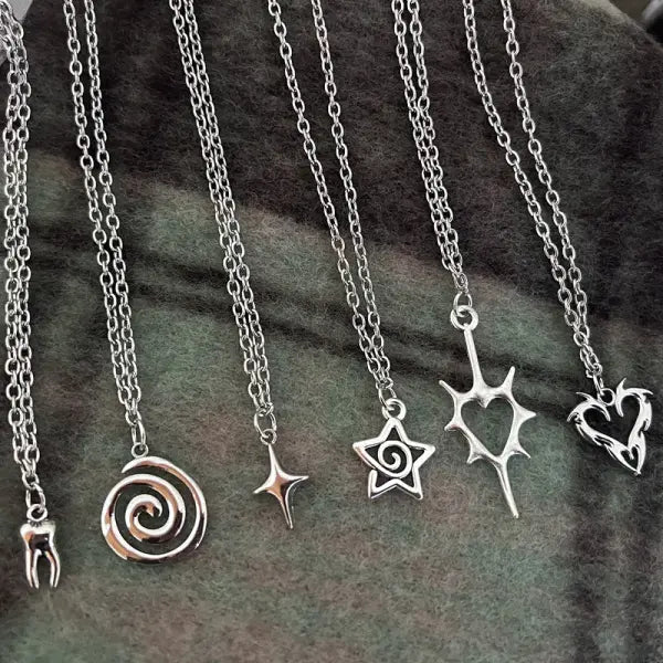 Y2K Flail Fire Heart Teeth Pendant Necklace for Women Men Charm Necklace Grunge Punk Fashion Jewelry