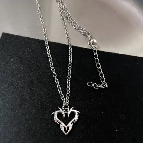Y2K Flail Fire Heart Teeth Pendant Necklace for Women Men Charm Necklace Grunge Punk Fashion Jewelry - 5