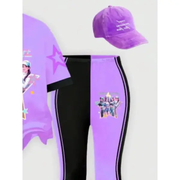 Y2K Flare Pants Girls Outfit Black Purple Graphic Tee