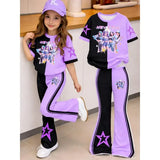 Y2K Flare Pants Girls Outfit Black Purple Graphic Tee