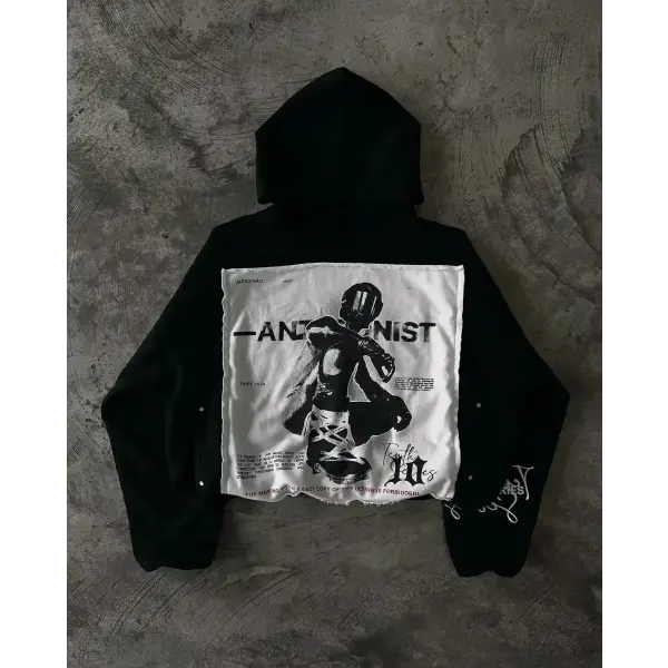 Y2K Gothic Black Zipper Hoodie – Women’s Slim Drawstring Sweatshirt with Harajuku Graphic - 3 / XXL